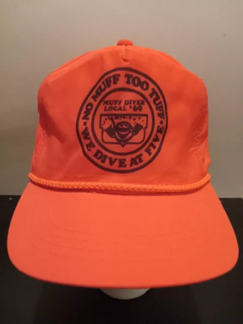 Rare MUFF DIVER Hat Trucker SnapBack Baseball Cap Hunting Orange 80s Style Sex