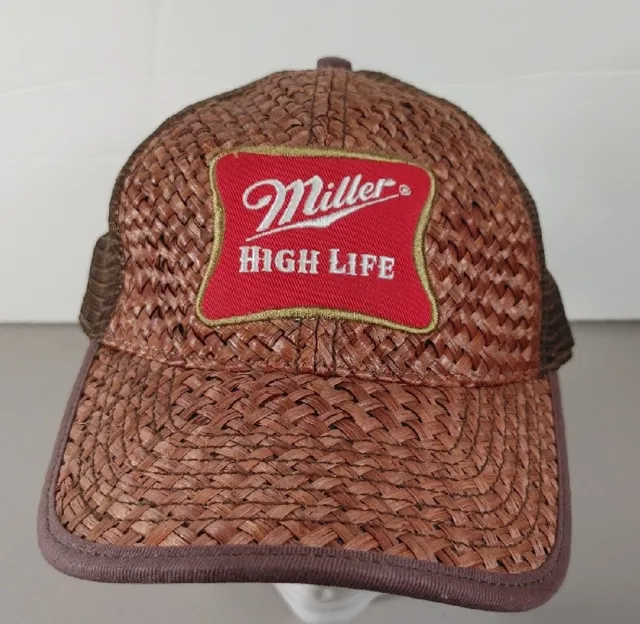 Rare Miller High Life Woven Tiki Grass Adjustable Cap Brown Bio Dome Headgear