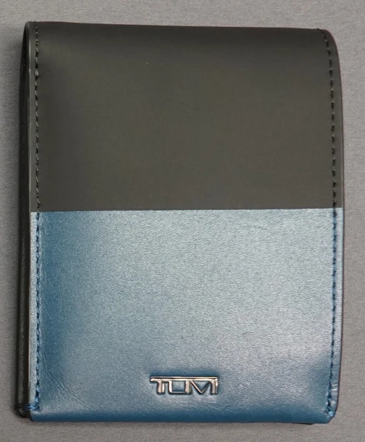 Tumi Brand Mens Double Billfold Wallet Nassau SLG Black Turquoise Leather $155
