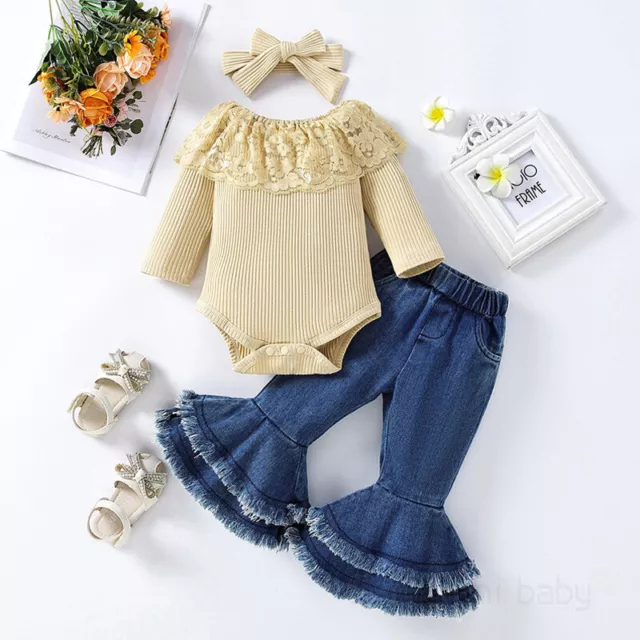 Toddler Kids Baby Girls Children Flare Pants Denim Tassel Clothes Jeans Pants