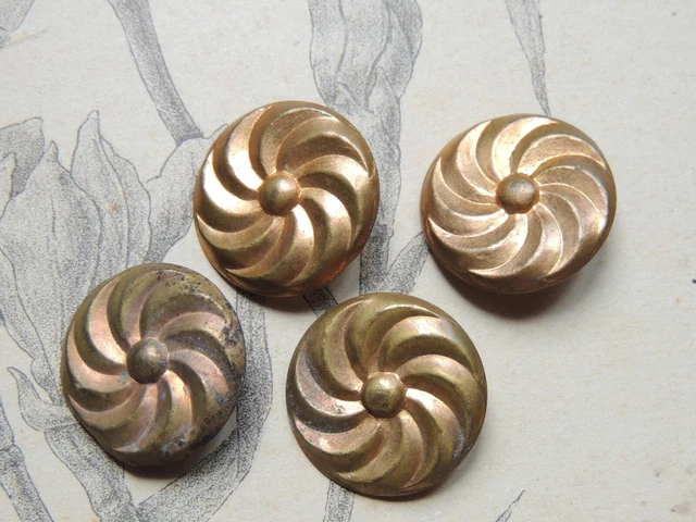 4 boutons anciens en métal doré forme tourbillon - Collection