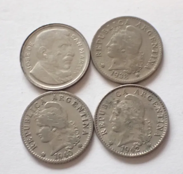 ARGENTINA 1938, 1940, 1942, & 1953 5 Centavos coins ~4 coins~