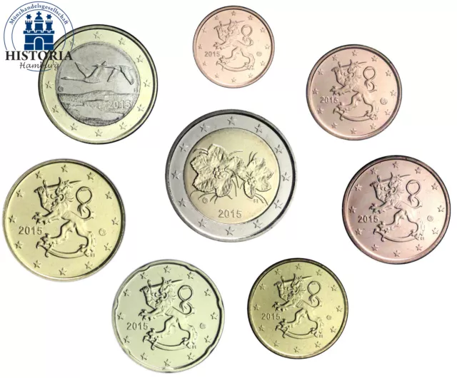 Finnland Euro KMS 2015 Kursmünzen 1 Cent bis 2 Euro lose im Münzstreifen