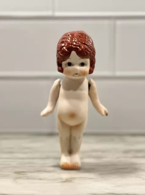 Vintage 5.5” Bisque Porcelain Kewpie Doll - Jointed Arms -Taiwan -Red Hair