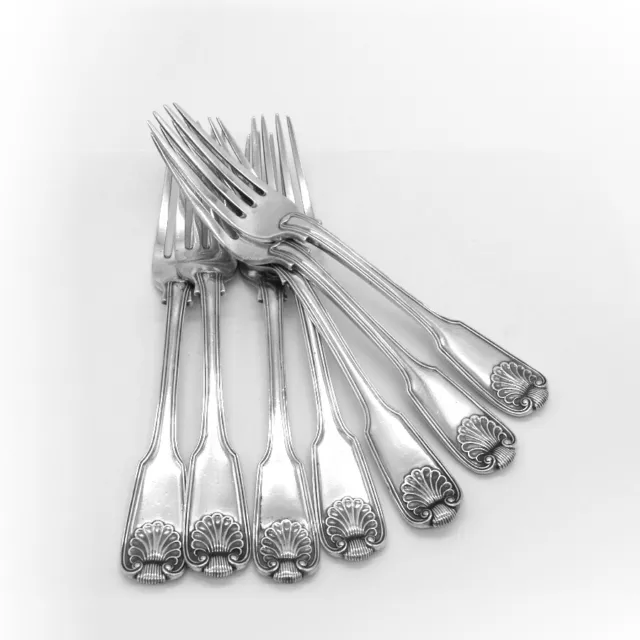 English Shell Thread 7 Dinner Forks Set Sterling Silver 1826 Mono B