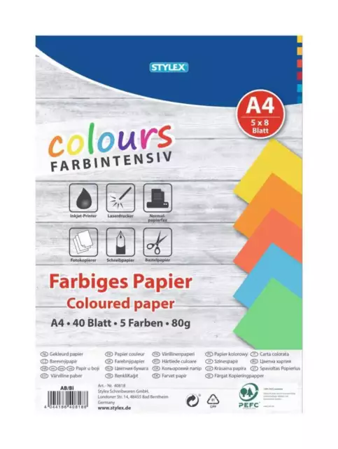 Stylex Farbiges Papier 40 Blatt, DIN A4