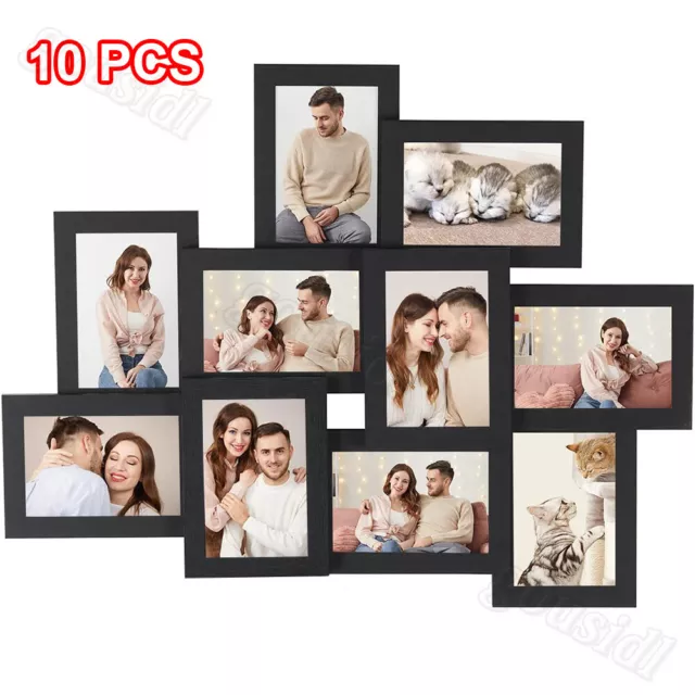 10 Pack Photo Frames 6x4 Multi Black Picture Frames Wall Mount Certificate Frame