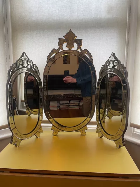 Venetian  ornate 3 fold free standing dressing table mirror