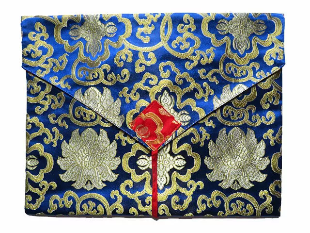 Tibet Buch Hülle XL - A4 Format - Laptop Tasche - Lotus Brokat - blau - Nepal