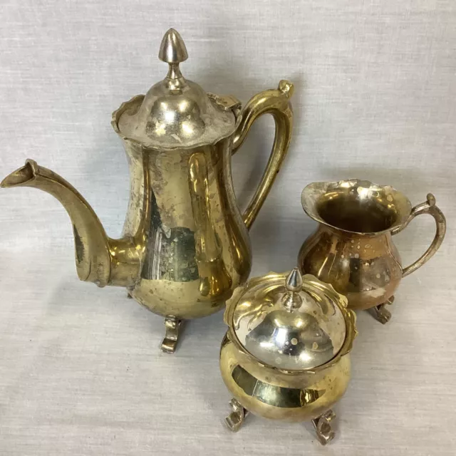 Vintage Silver Tone Coffee Pot, Creamer Jug & Sugar Bowl w/Lid (4E) MO#8698