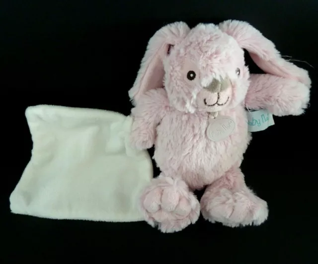 G9- DOUDOU PELUCHE BABY NAT LAPIN PANTIN GUIMAUVE ROSE MOUCHOIR BLANC 25cm TTBE