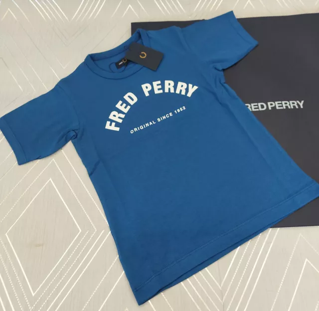 Fred Perry Genuine Boys Arch Branded T Shirt Mid Blue Age 7- 8 Years New