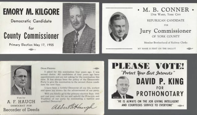 1950's Political Advertising Ink Blotter York, County, PA. Four Pieces