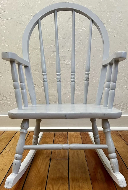 Vintage Wooden Rocking Chair for Child Refurbished Heather Gray Shabby Chic