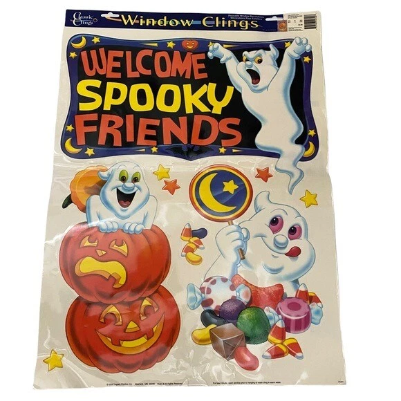 Halloween Grande 23,5"" x 17"" Ventana Adherente Decoraciones Fantasmas Jack O'Lanterns