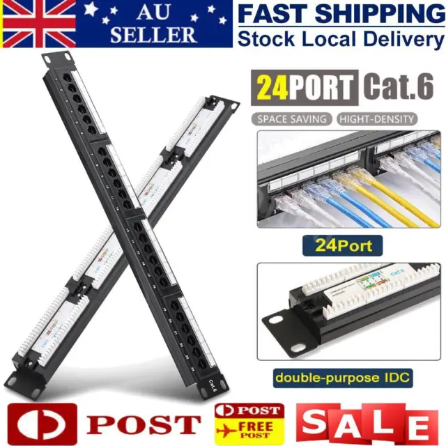 24 Port 19'' Mountable Data Patch Panel High Speed CAT6 CAT-6 Network Cable Rack