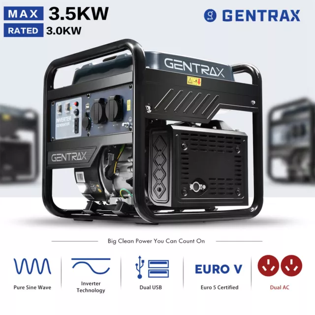 GenTrax Inverter Generator 3.5KW Max 3.0KW Rated Open Frame Portable Camping RV