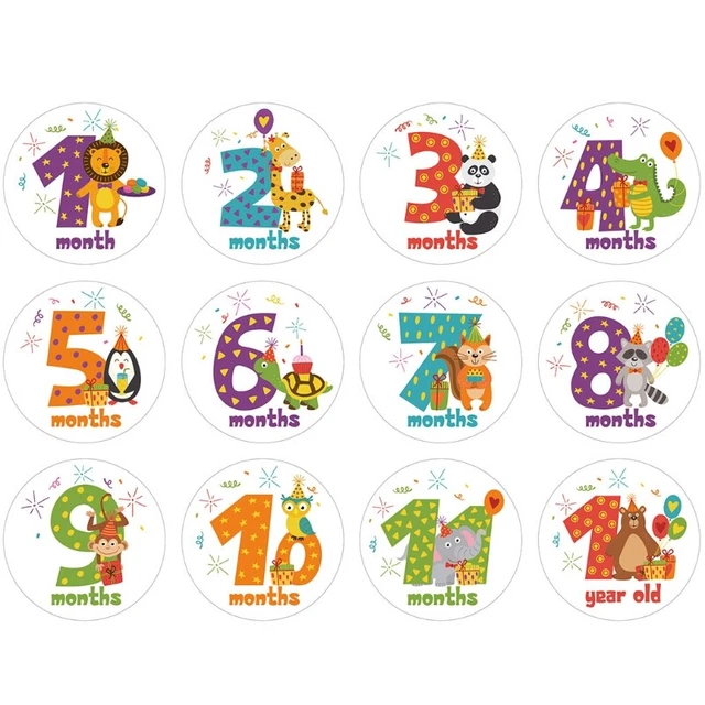 12 Pcs/Set Cartoon Baby Monthly Stickers Photography Commemorative Card