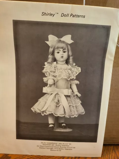 Shirley Augustine PATTERN  Doll Clothing Josephine, Bru 8, 16" Vintage 1976