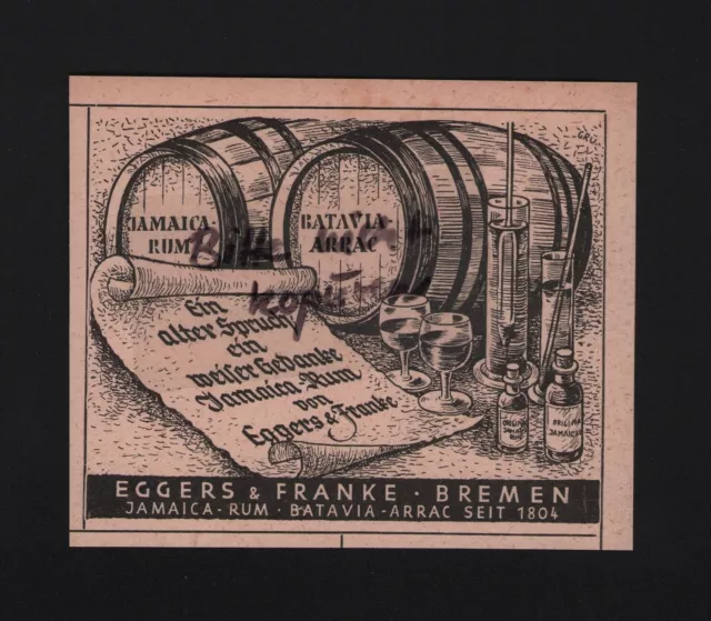 BREMEN, Werbung 1954, Eggers & Franke Jamaica Rum Batavia Arrac