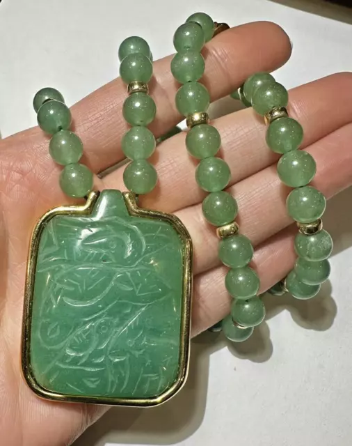 Vintage Jade Verde Jadeíta Tallado Piedra Plata 925 Oro P Colgante Collar DD3