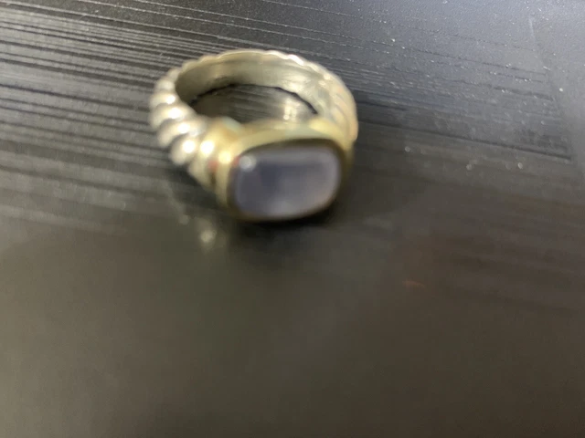David Yurman 14k Gold and .925 Sterling Silver Blue Chalcedony  Ring