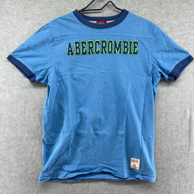 Abercrombie & Fitch Shirt Kids XL Blue T-Shirt Tee Green Y2K Logo Short Sleeve