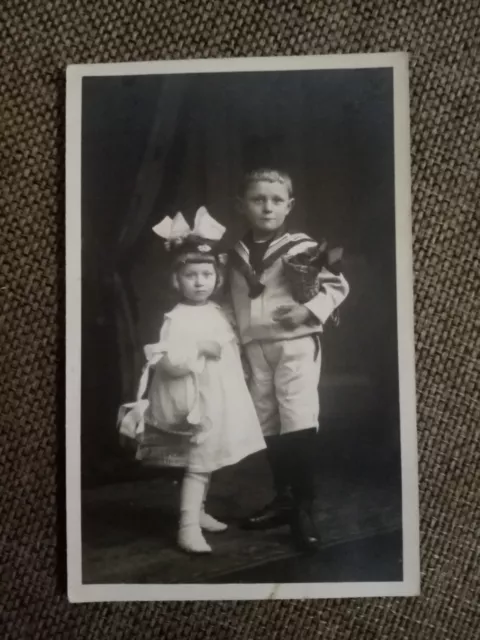 Cpa Carte Photo Jeunes Enfants