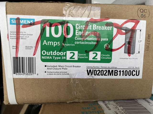 Siemens W0202MB1100CU EQ 100-Amp 2-Spaces 2-Cir Outdoor Main Breaker Load Center