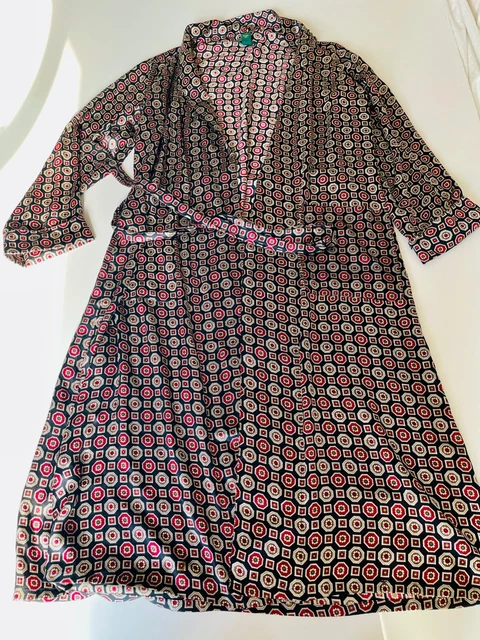 Classic! Vtg Club Room Silk Black&Red Medallion Print Long Dressing Robe*Men's S