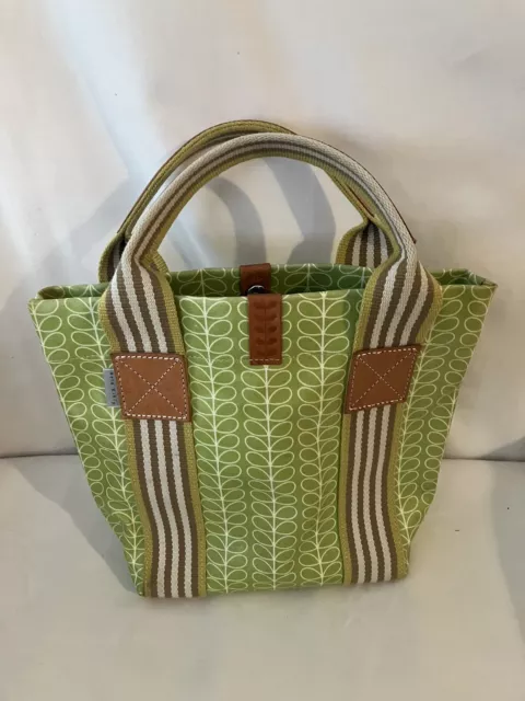 ORLA KIELY Green Leaf Pattern Coated Canvas Leather Trim Bag Purse