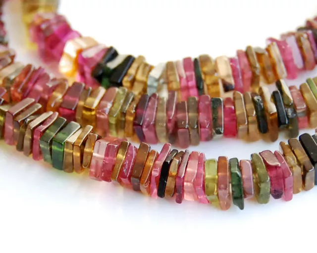 4" Natural Multi Color Tourmaline Square Heishi Beads 3mm.