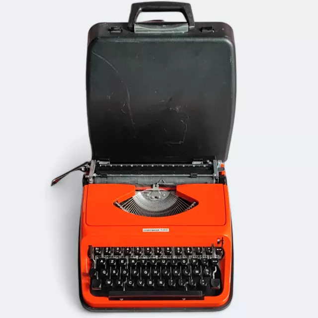 Underwood 130 Machine A Écrire Orange Vintage Années 70 Ruban Neuf