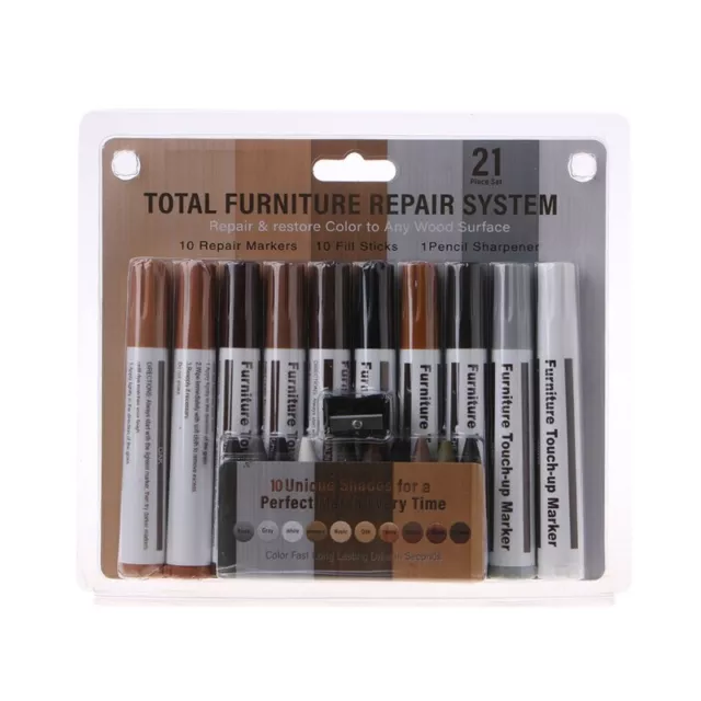 Furniture & Floor Repair Markers Wood Filler Wax Sticks with Sharpener Set of 21