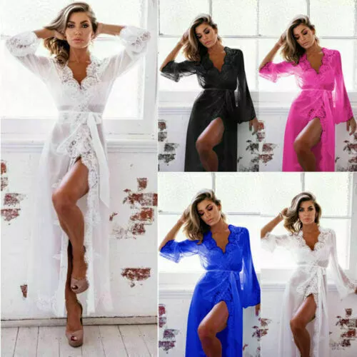 Womens Sexy Lingerie Sleepwear Lace Dress Babydoll Nightwear Long Robe Gown New