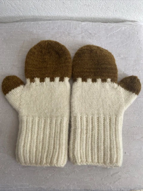 Kid's Wool Knitted MittensNEW Boy/Girl/Child Size Mitts Brown & White Nordic