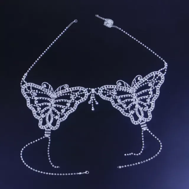 Hot Glitter Silver Butterfly Chest Bra Harness Beach Bikini Body Chain Jewellery