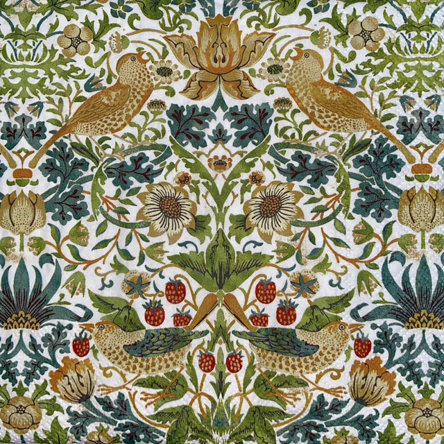 Abat-jour Tissu 16 Rayons Style William Morris - Vert Fraise - Art Déco - Fait Main