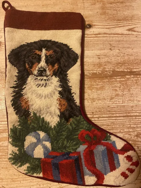 Bernese Mountain Dog Needlepoint Stocking Wool 18”