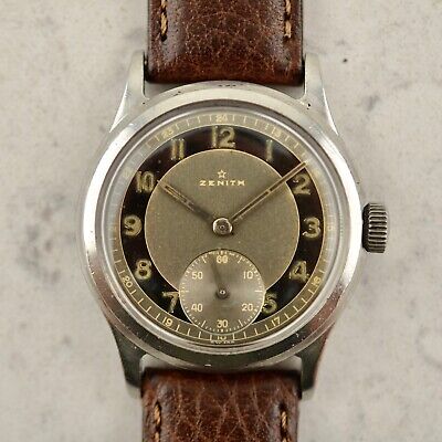 c1950 Vintage Zenith Calatrava bulls-eye gilt dial military watch 126-6 in steel