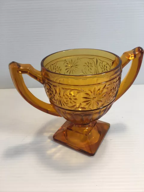 Vintage Indiana Glass Amber Daisy Footed Open Sugar Bowl Pedestal 4"Tall Perfect