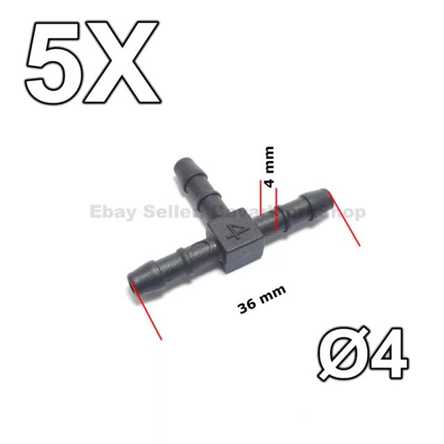 5X 4mm Pièce en T 3-way Tuyau Tube Séparateur Raccord Connecteur Air, Fuel, Eau