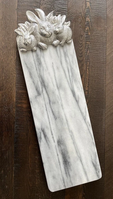 Arthur Court Bunny Rabbit Marble Cheese Charcuterie Tray Serving Board and Knife