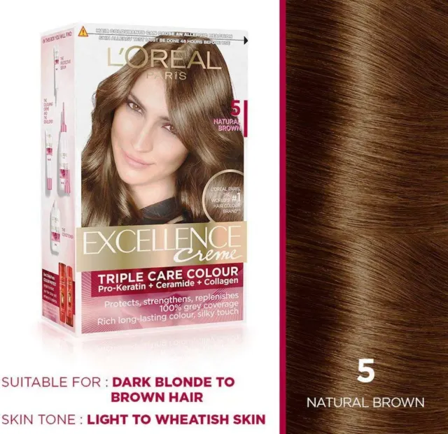 L'Oreal Paris Excellence Creme Hair Color (Natural Brown 5 ) 72 ML + 100 GRAM