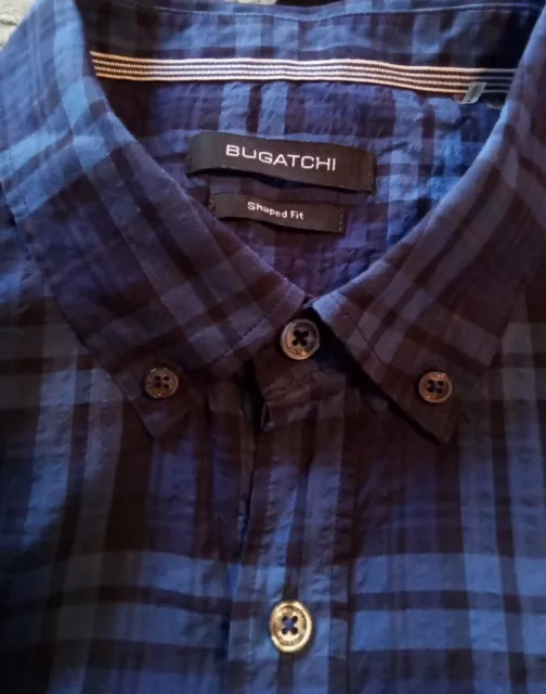 Bugatchi Men's Shirt L Shaped Fit Button Up Stripe Long Sleeve Cotton Blue 3