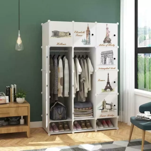 15 Cube Plastic Wardrobe Cupboard Closet Cabinet Organiser Storage Furniture Set