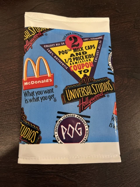 1994 POG MILK CAPS McDONALD'S / UNIVERSAL STUDIOS PACK, UNOPENED