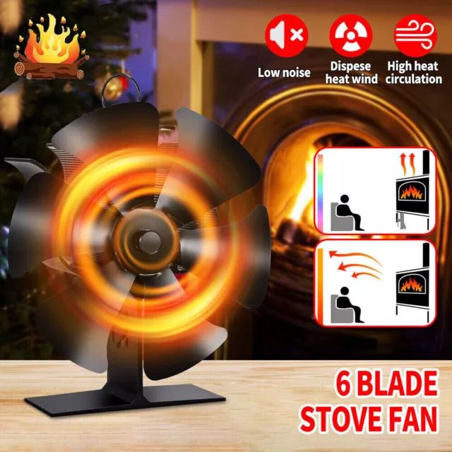 6 Blades Wood Burning Log Fire Burner Stove Fan Heat Powered Fan Eco Friendly AU