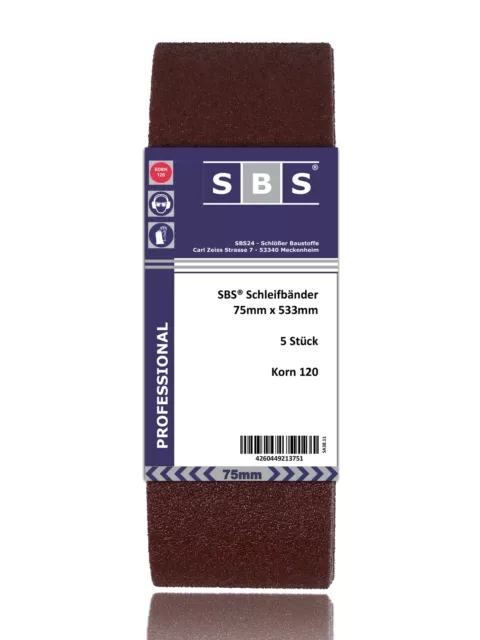 SBS Schleifband 75 x 533mm 10 Pièce Grain 120 Tissu Bandes Abrasives P120 Bandes