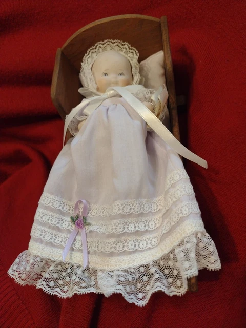 Vintage 1981 Phyllis Parkins Porcelain Doll Cradle Purple Collectible Bisque HTF